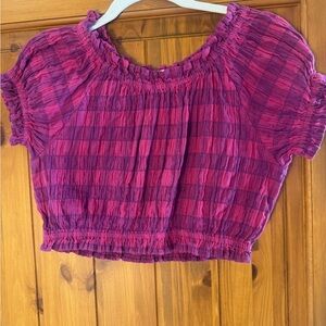 Smocked Plaid Crop Top in Pink and Purple